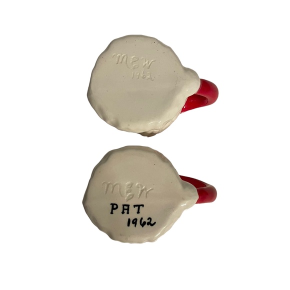 Vintage Handmade Ceramic Santa Head Figural Christmas Cocoa Coffee Mugs Set of 2 - Picture 6 of 8